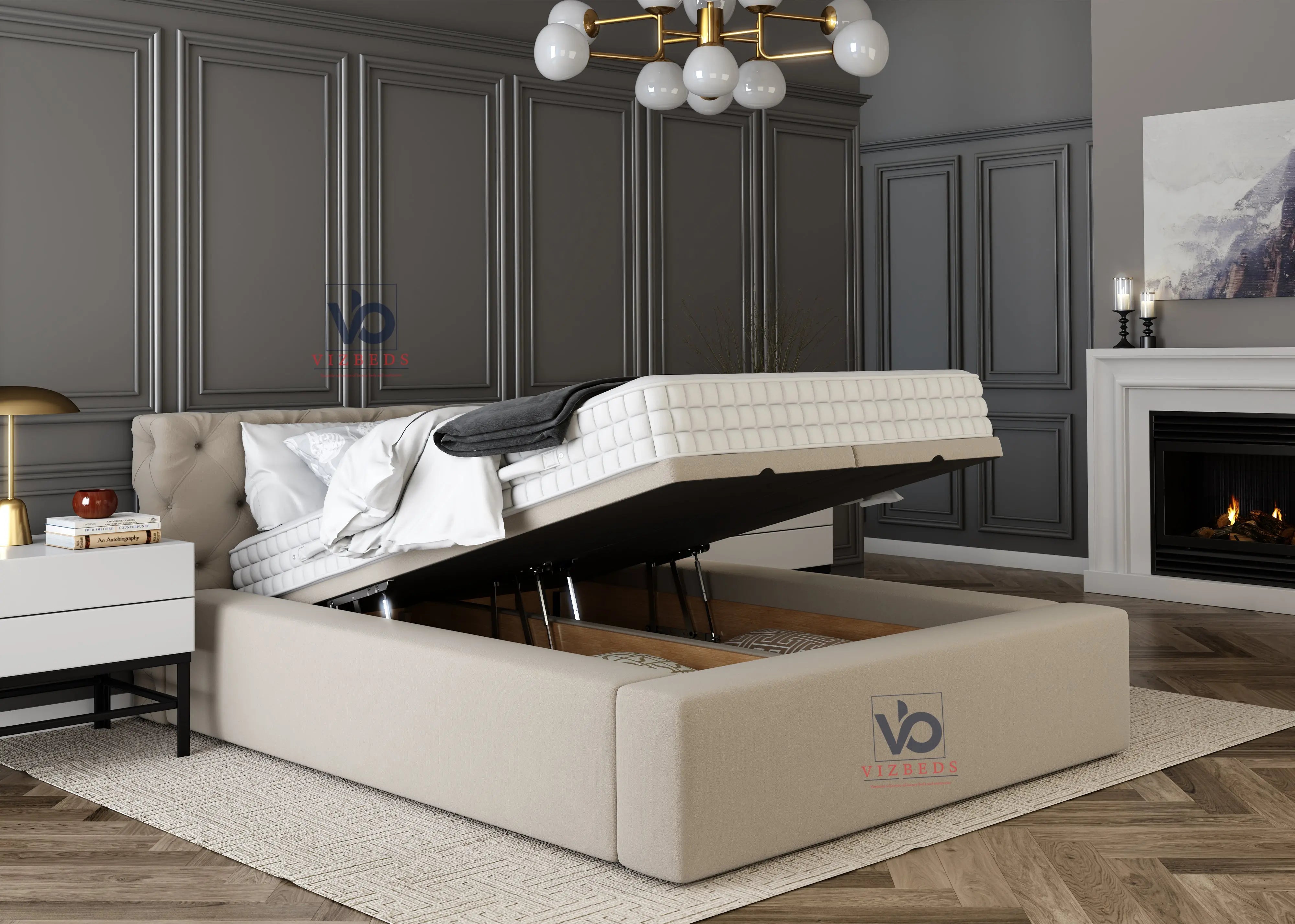 Nova Chesterfield Ottoman Bed With Luxury Headboard Vizbeds