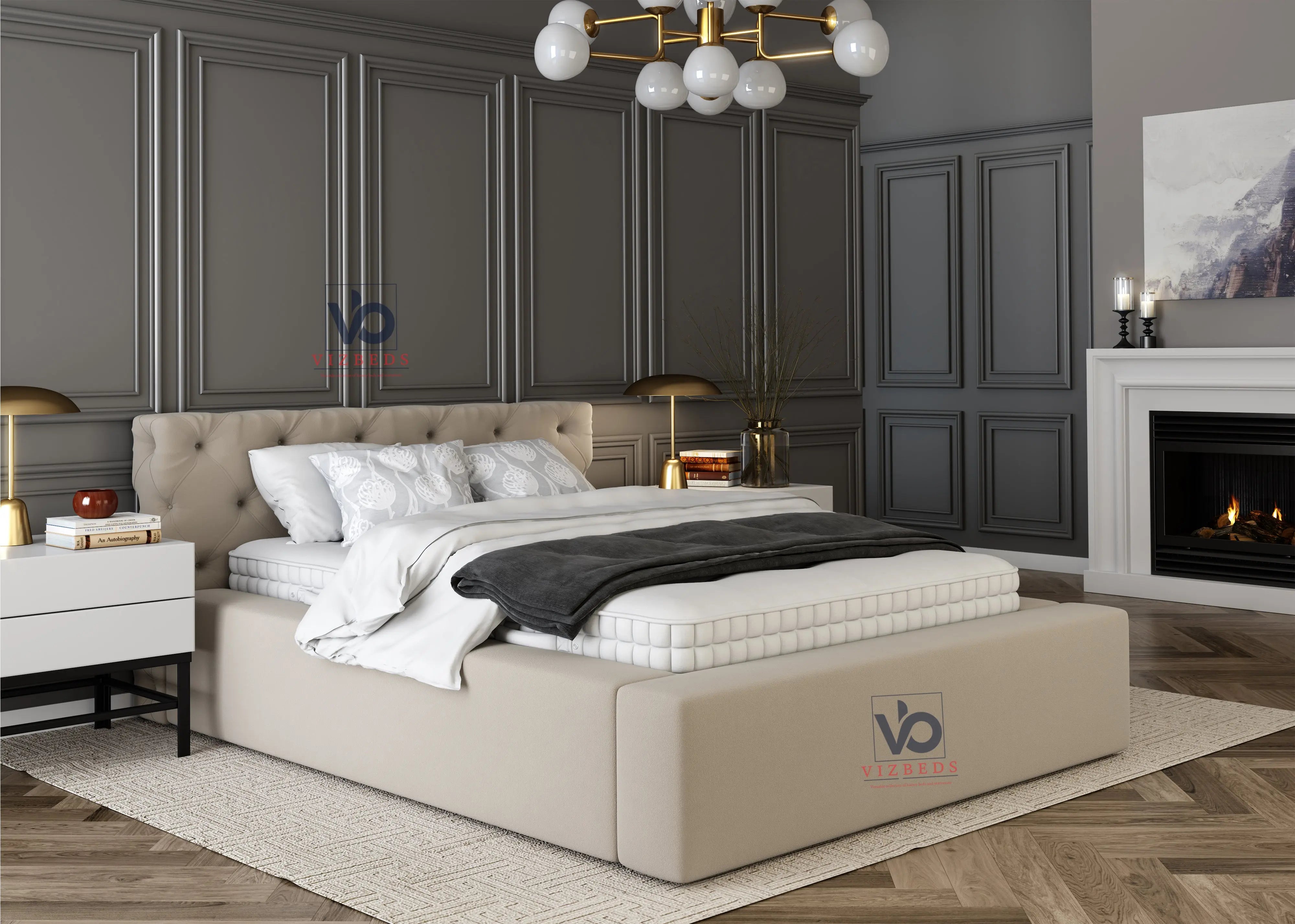 Nova Chesterfield Ottoman Bed With Luxury Headboard Vizbeds