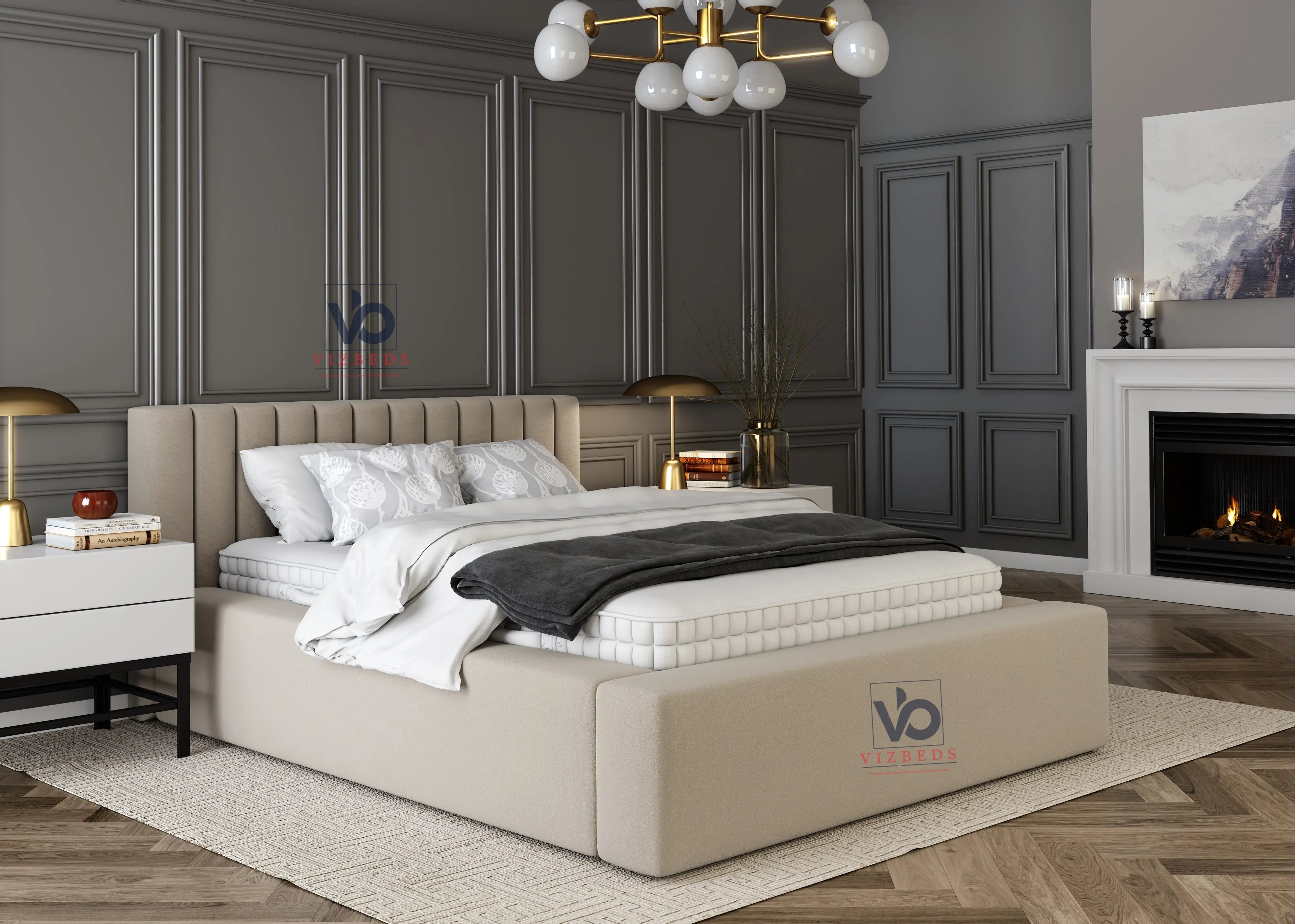 Nova Panel Ottoman Bed With Luxury Headboard Vizbeds