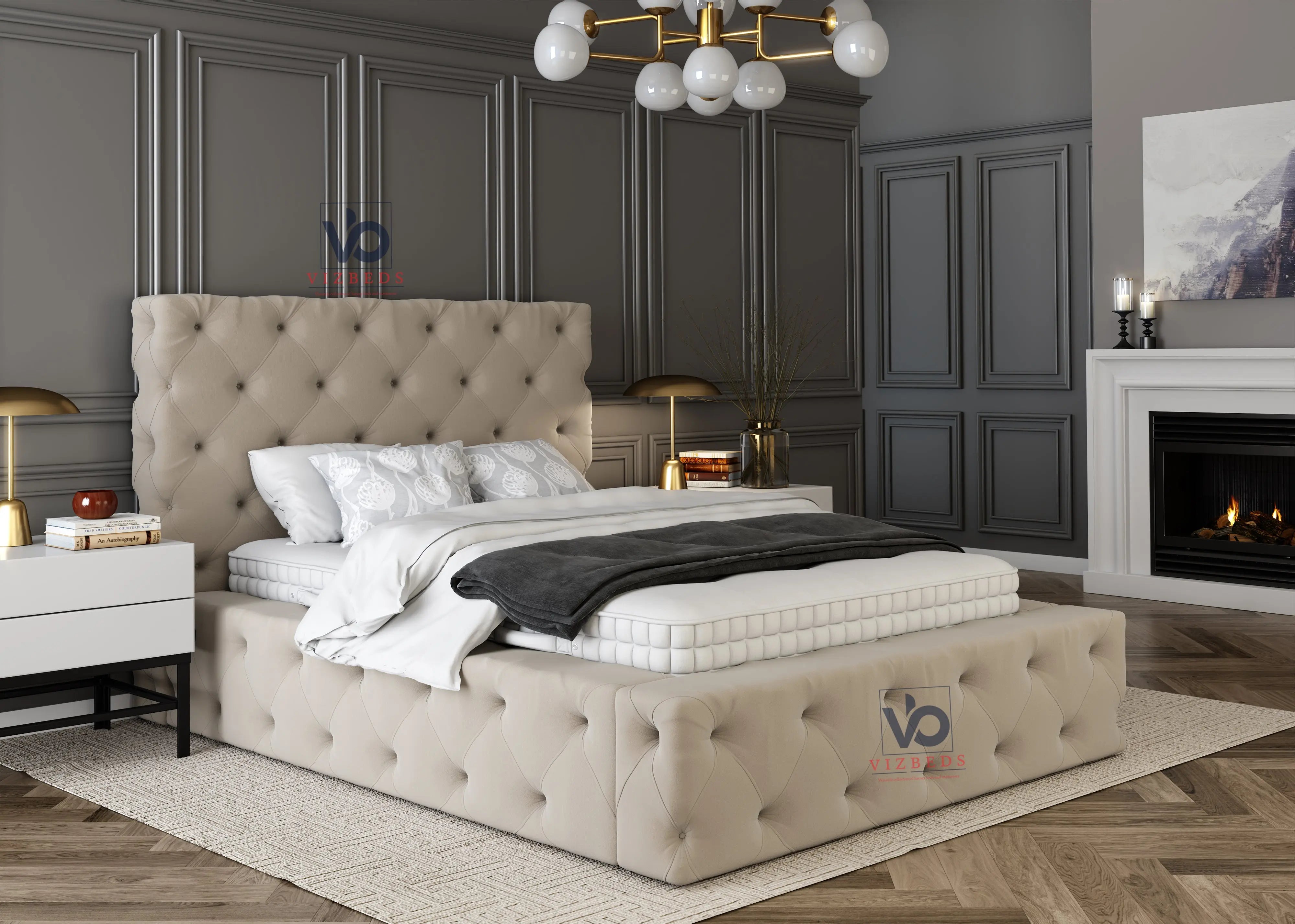 Tufted Chesterfield Ottoman Bed With Headboard Vizbeds