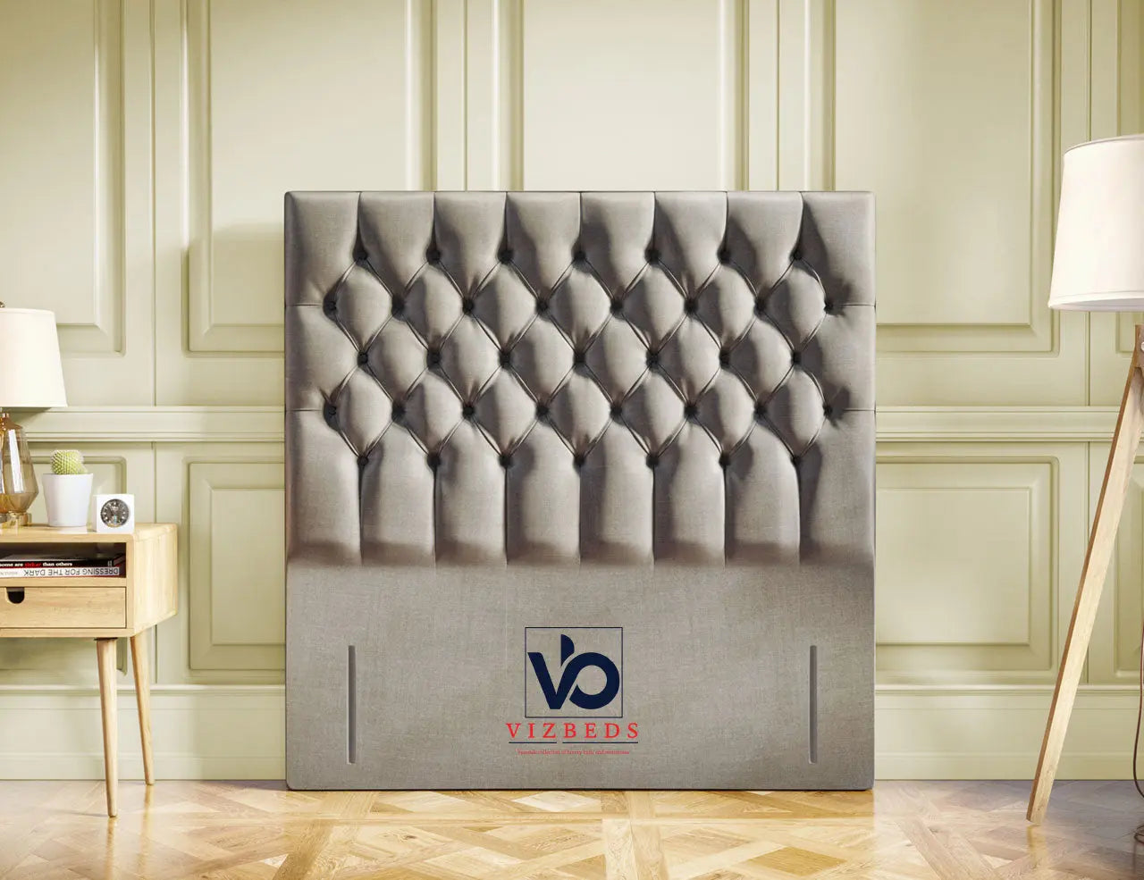 Luxury Salvia Chesterfield Storage Ottoman With Luxury Headboard Vizbeds