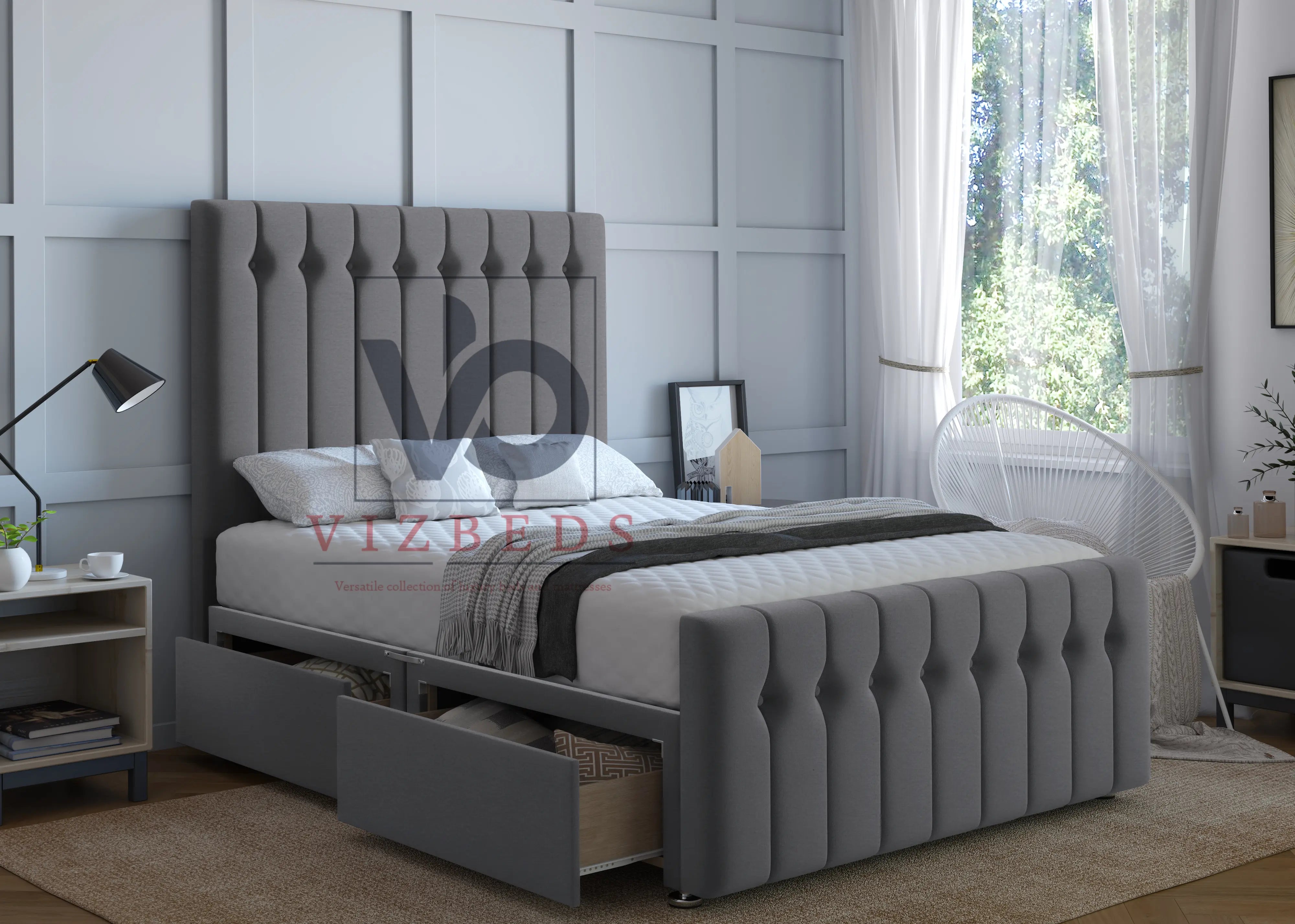 Edmonton Divan Bed Set With Luxury Headboard Vizbeds