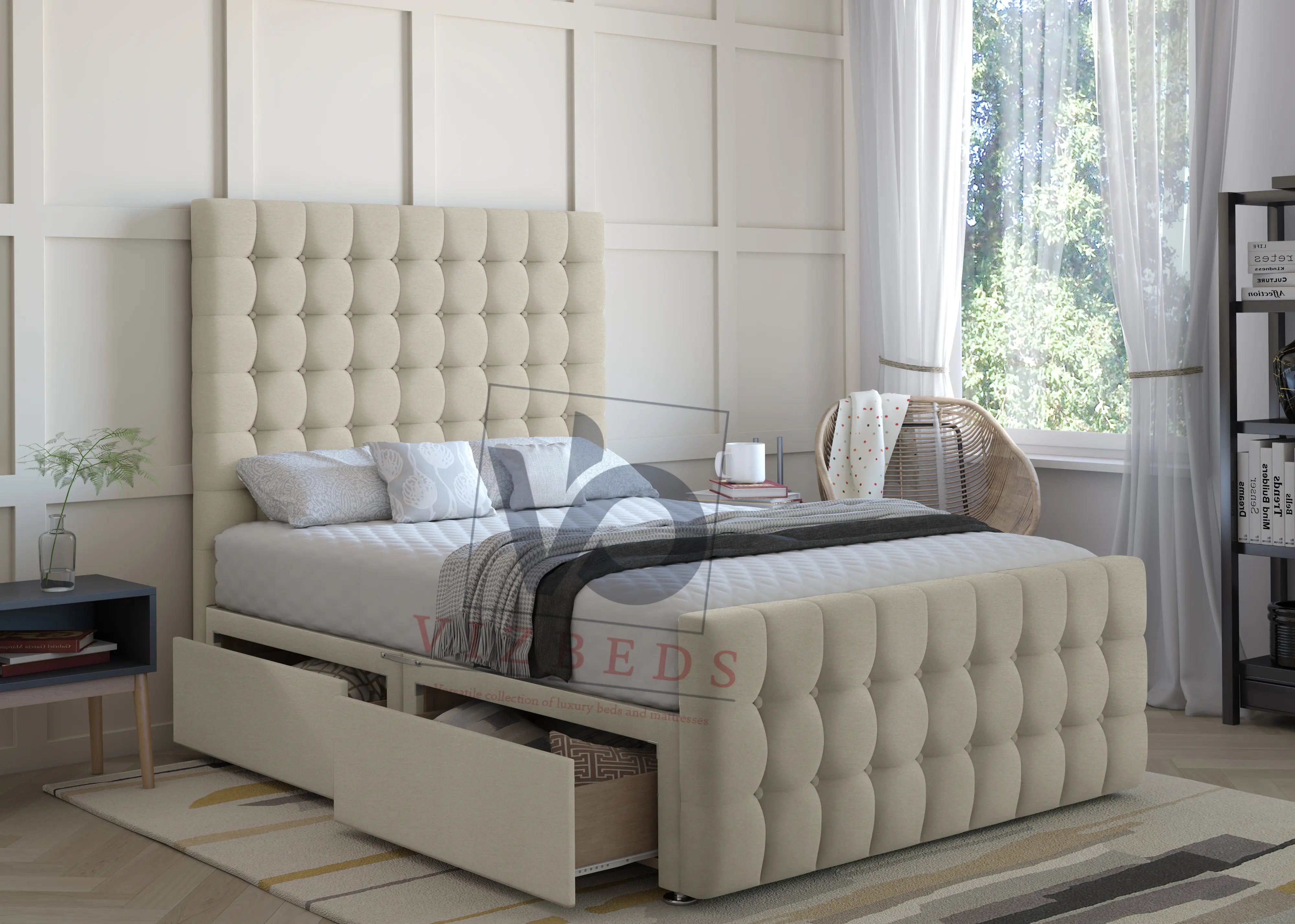 The Victoria Divan Bed Set With Luxury Headboard Vizbeds