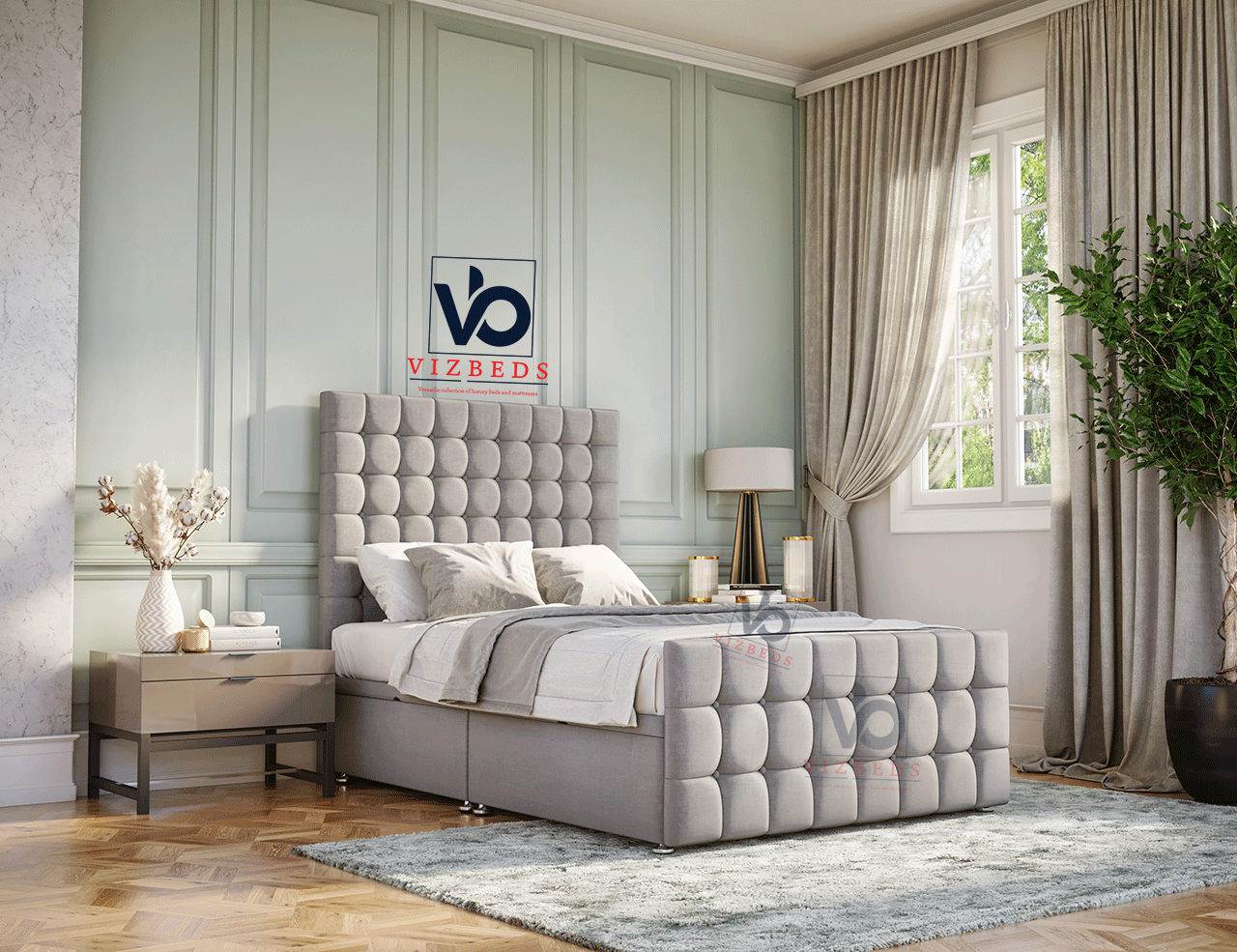 Luxury Serenity Ottoman Storage Divan Bed with Free Luxury Headboard Vizbeds
