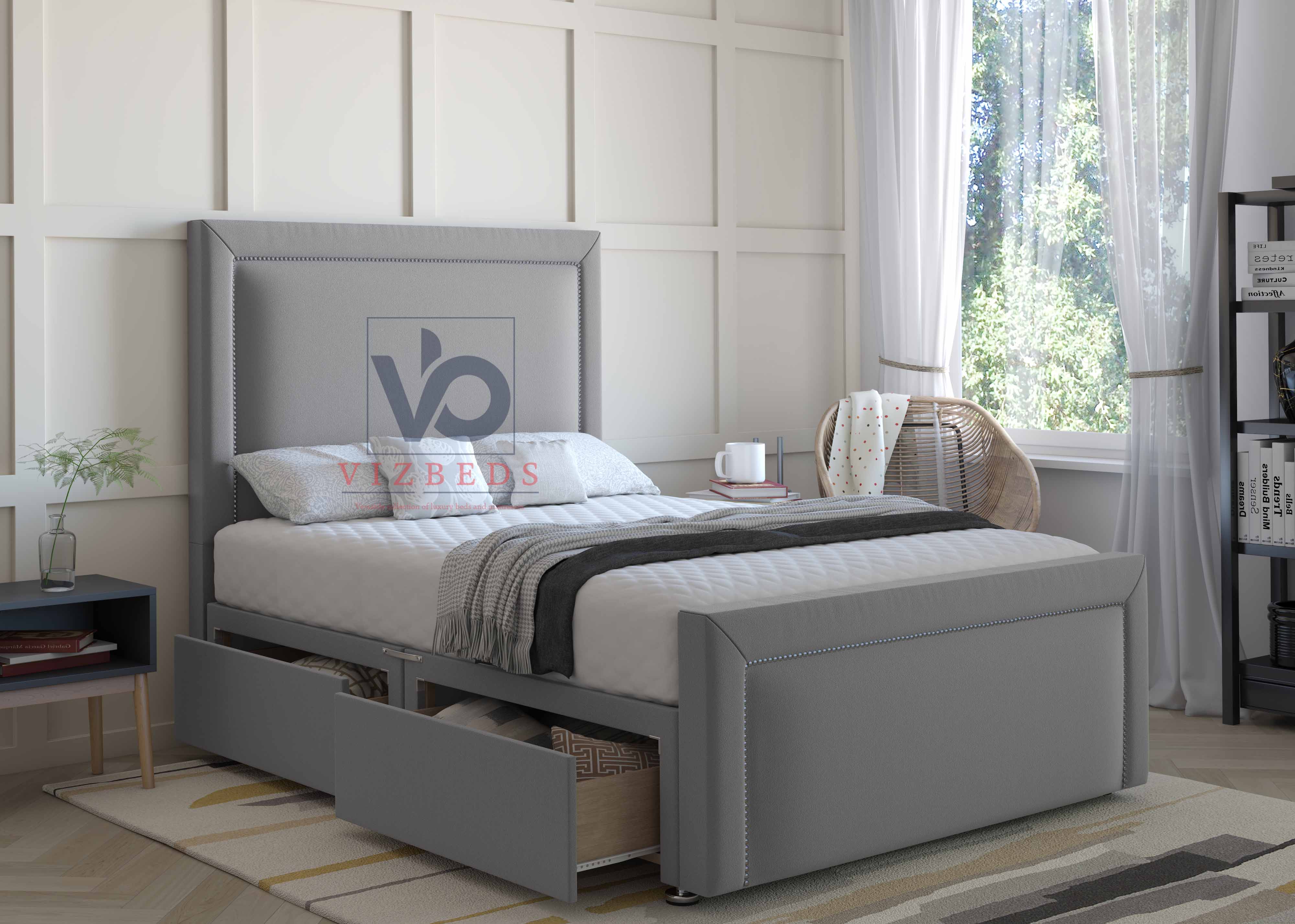 The Laurence Divan Bed Set With Luxury Headboard Vizbeds