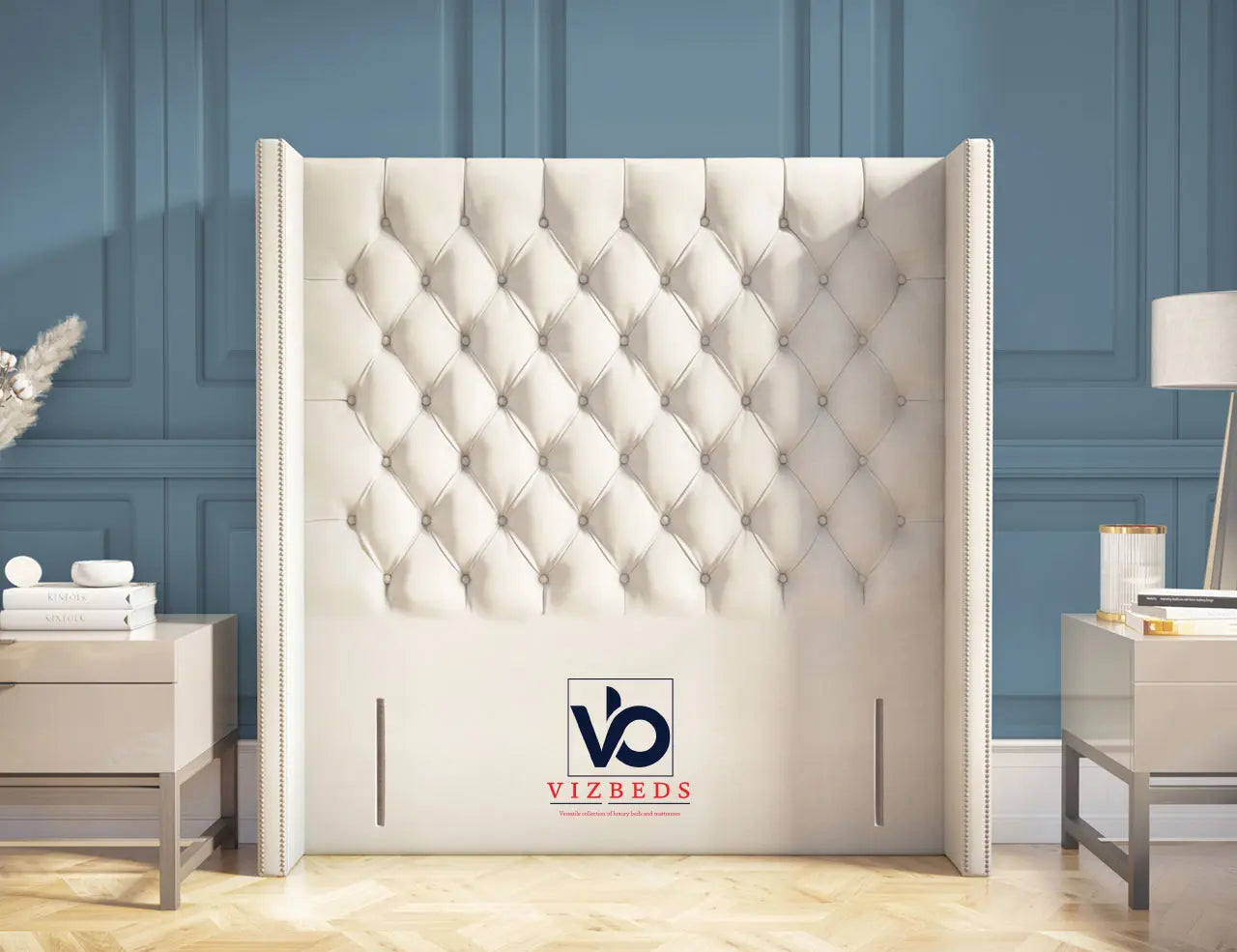 Trance Chesterfield Winged Ottoman Storage Divan Bed With Luxury Headboard Vizbeds