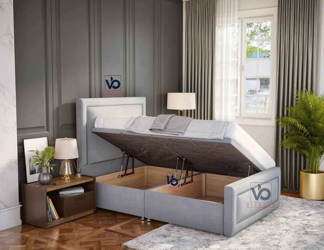 Luxury Queens Storage Ottoman Bed With Luxury Headboard Vizbeds Luxury Queens Storage Ottoman Bed With Luxury Headboard Vizbeds