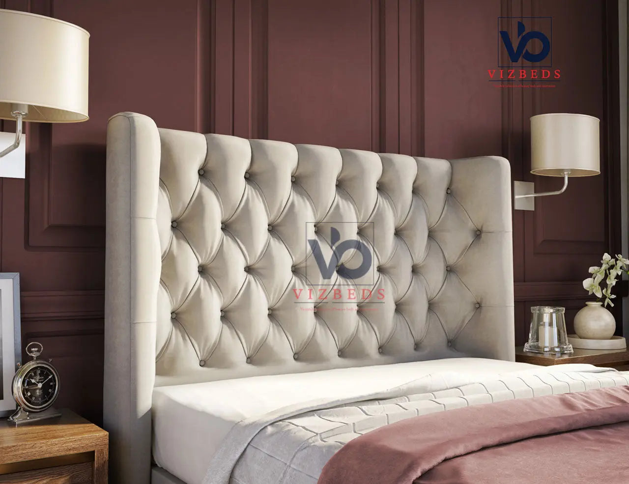 Olender Winged Storage Ottoman Divan Bed With Luxury Headboard Vizbeds