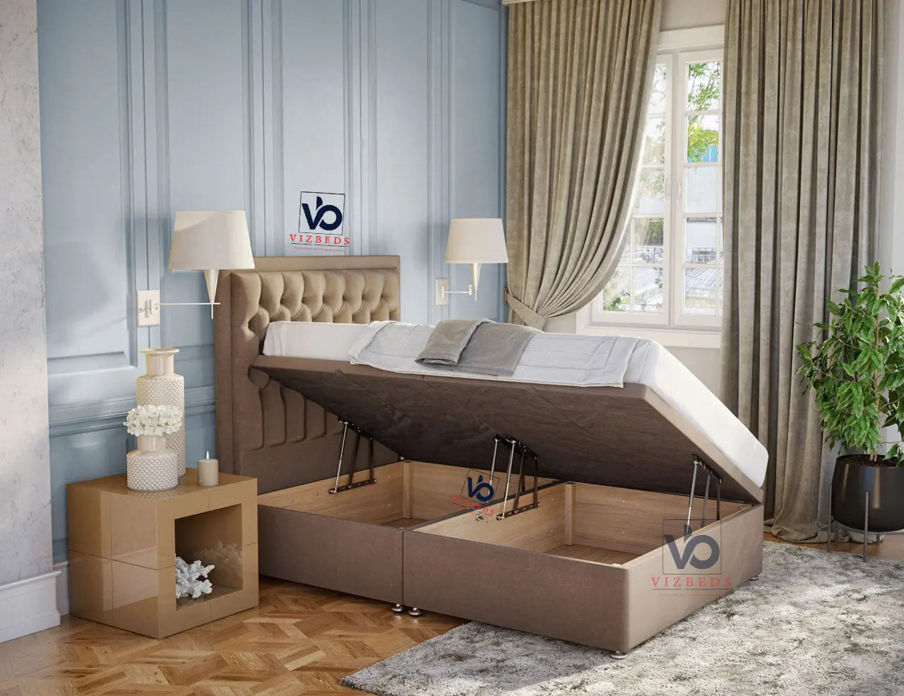 Ottoman Chesterfield Divan Bed With Storage - Vizbeds