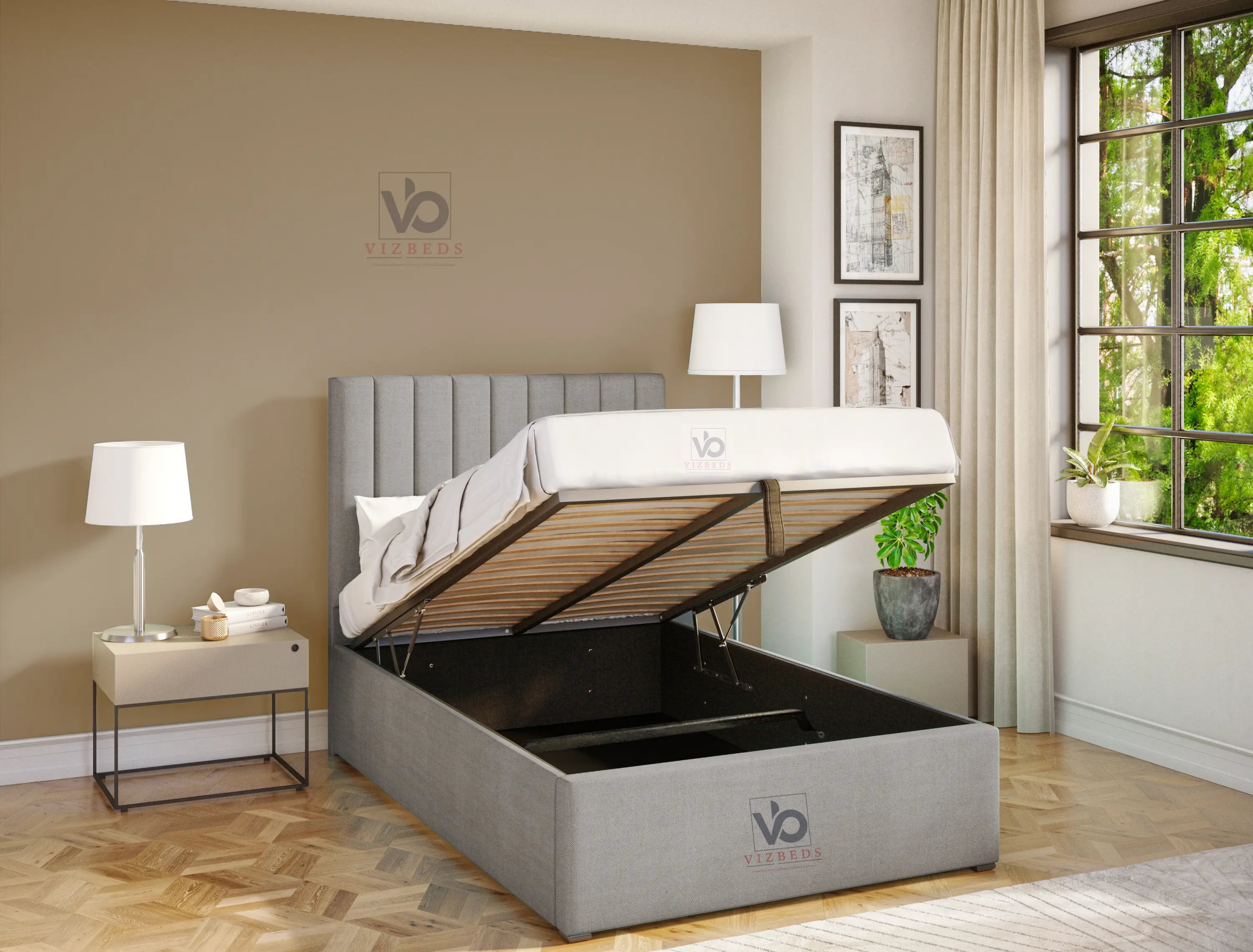 Bella Upholstered Ottoman Bed Frame Vizbeds