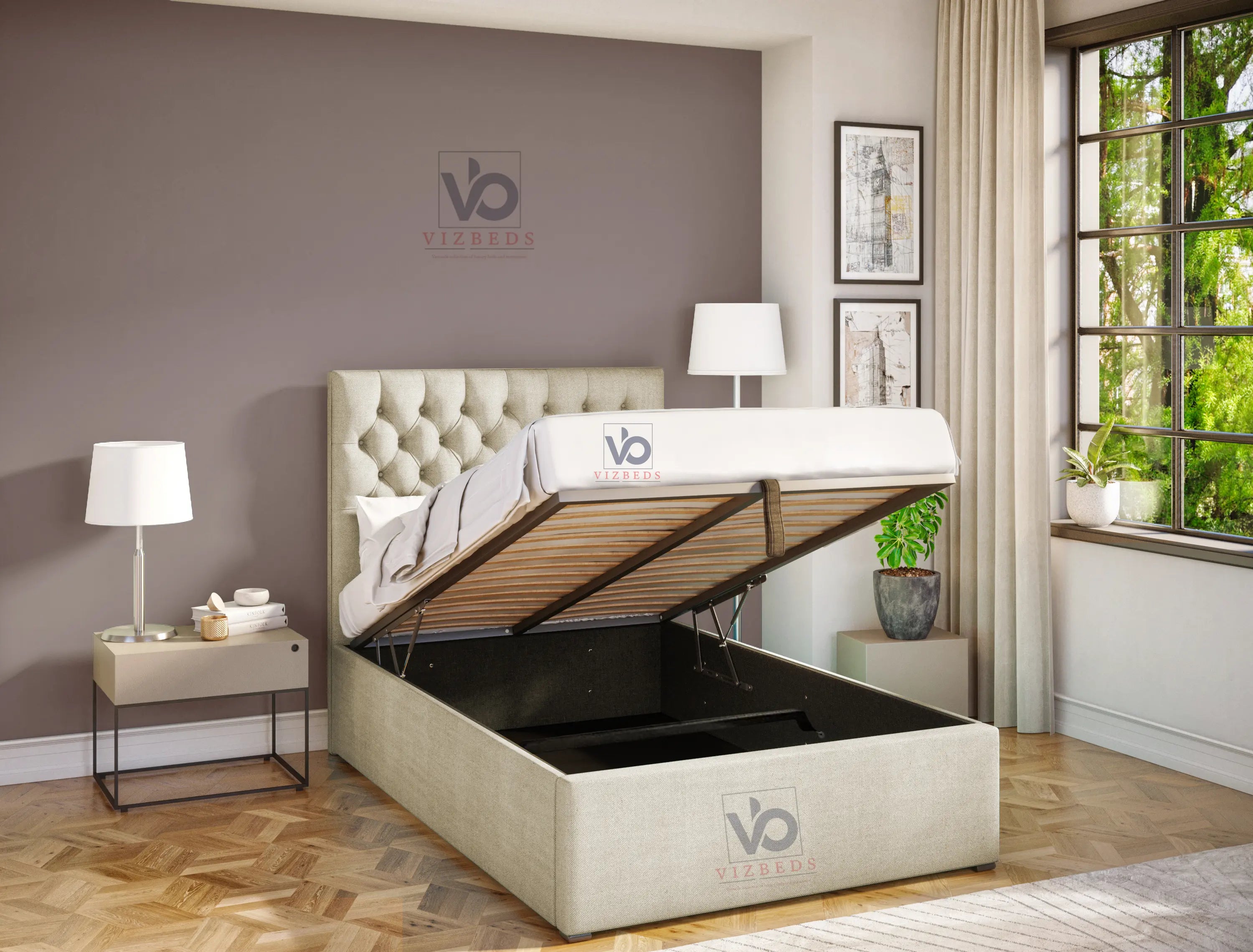 Aramis Upholstered Ottoman Bed Frame Vizbeds