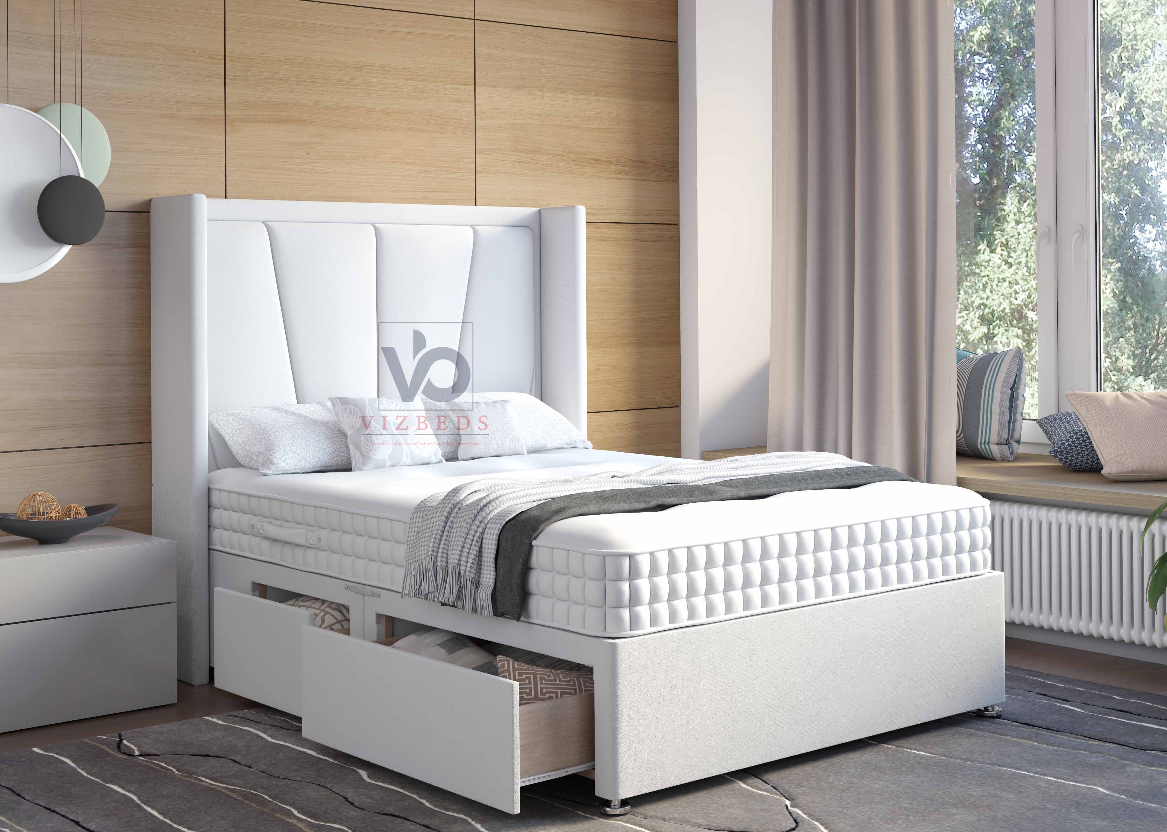 Signia Winged Divan Bed Statement Headboard Storage – Vizbeds