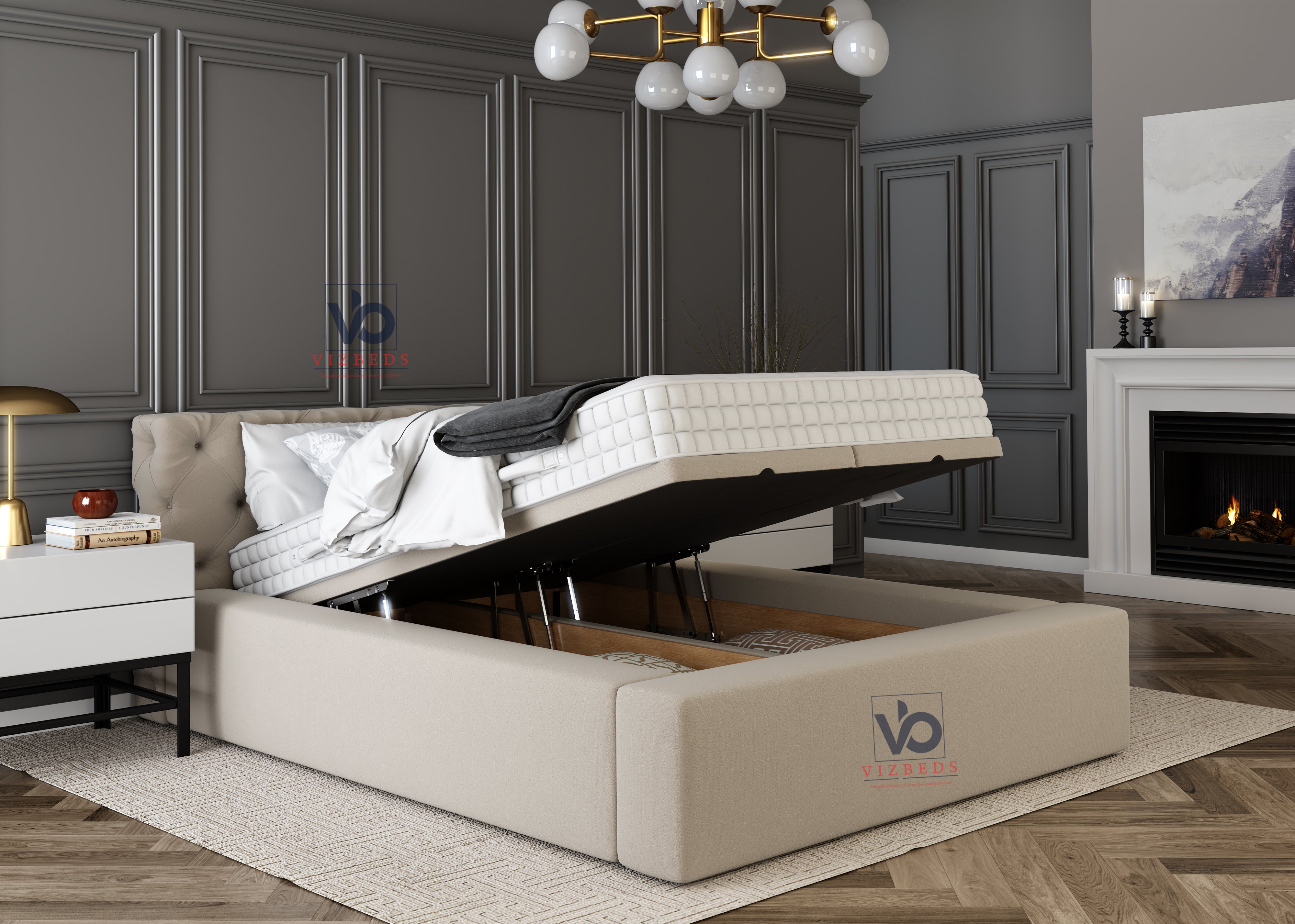 Nova Chesterfield Ottoman  Bed With Luxury Headboard