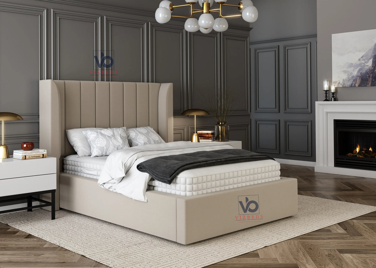 Lucene Wing Panel Bed Frame With Luxury Headboard Vizbeds