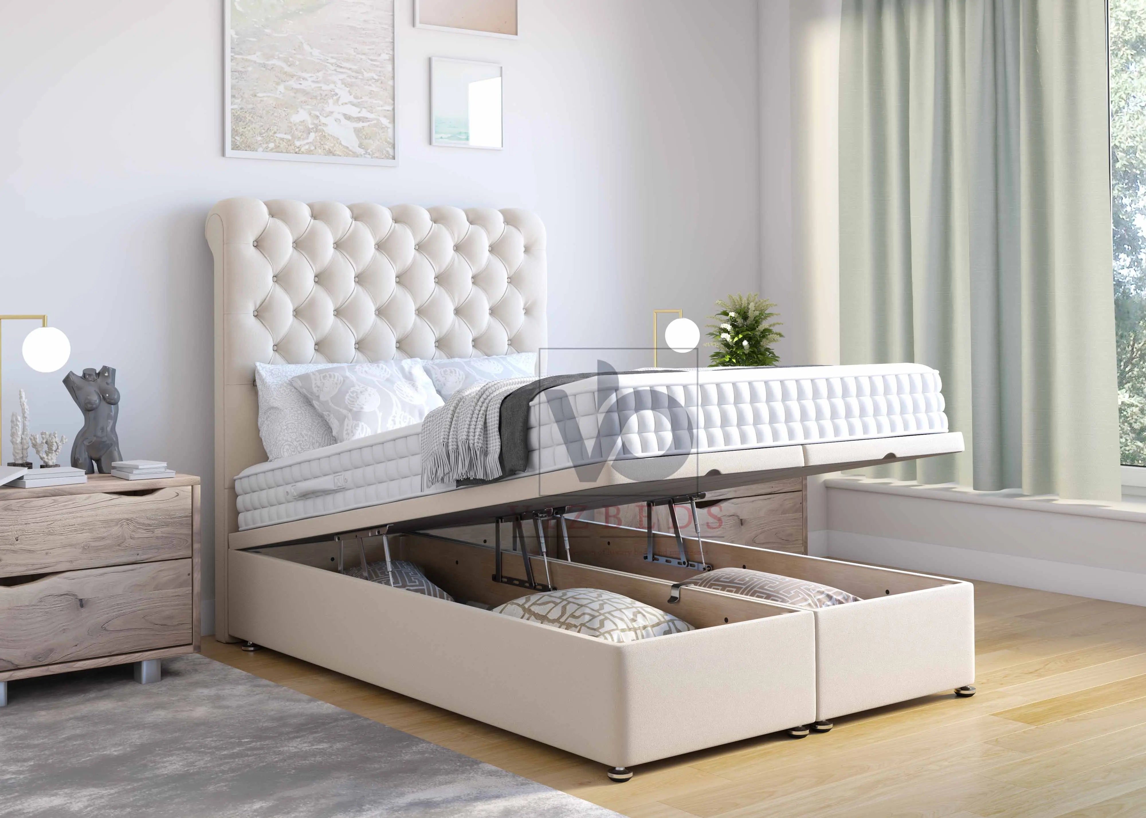 Royal Handmade Ottoman Storage Divan Bed with Free Luxury  headboard Vizbeds