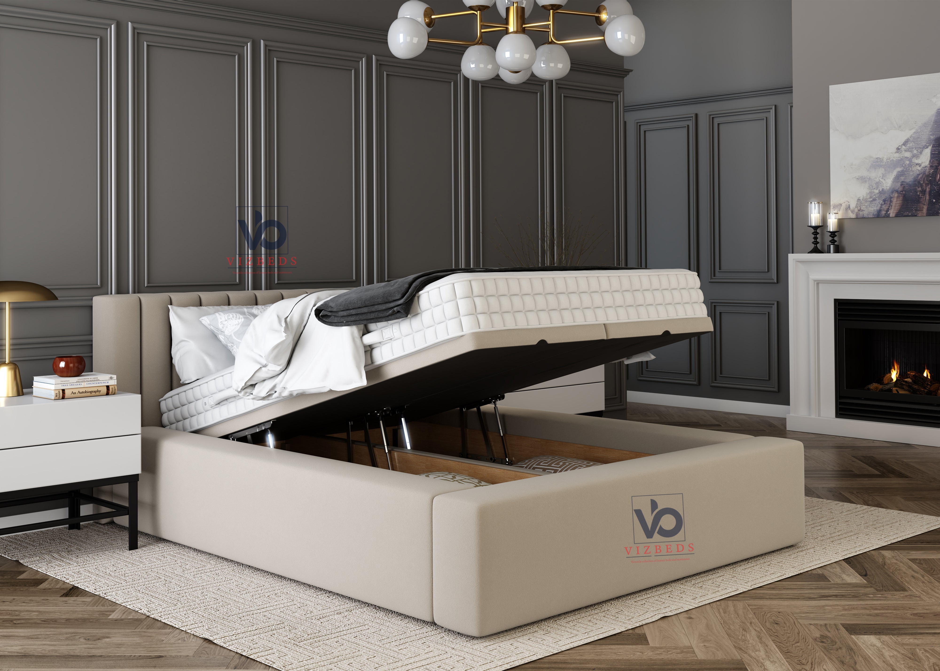 Nova Panel Ottoman  Bed With Luxury Headboard