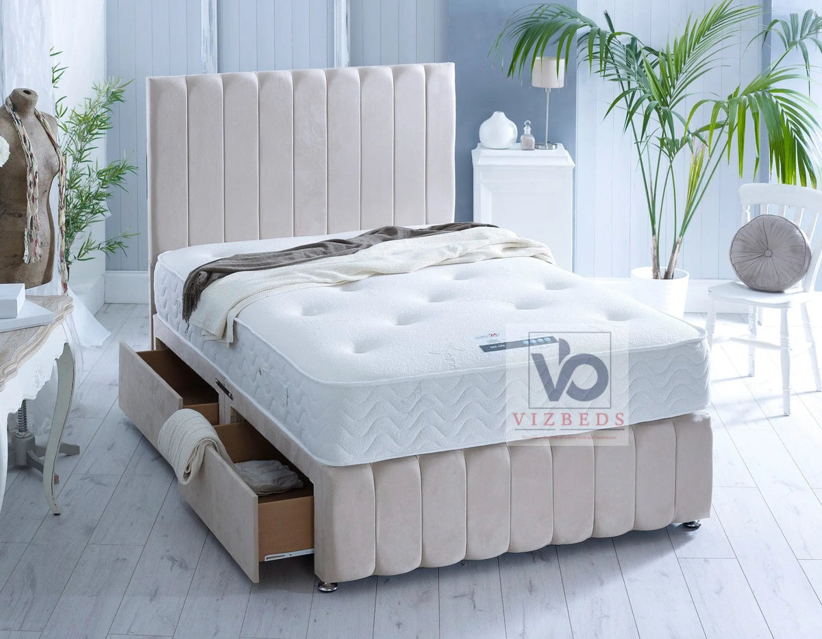 020- Benissa Divan Bed + Luxury Tall 54" Floor Standing Headboard Vizbeds
