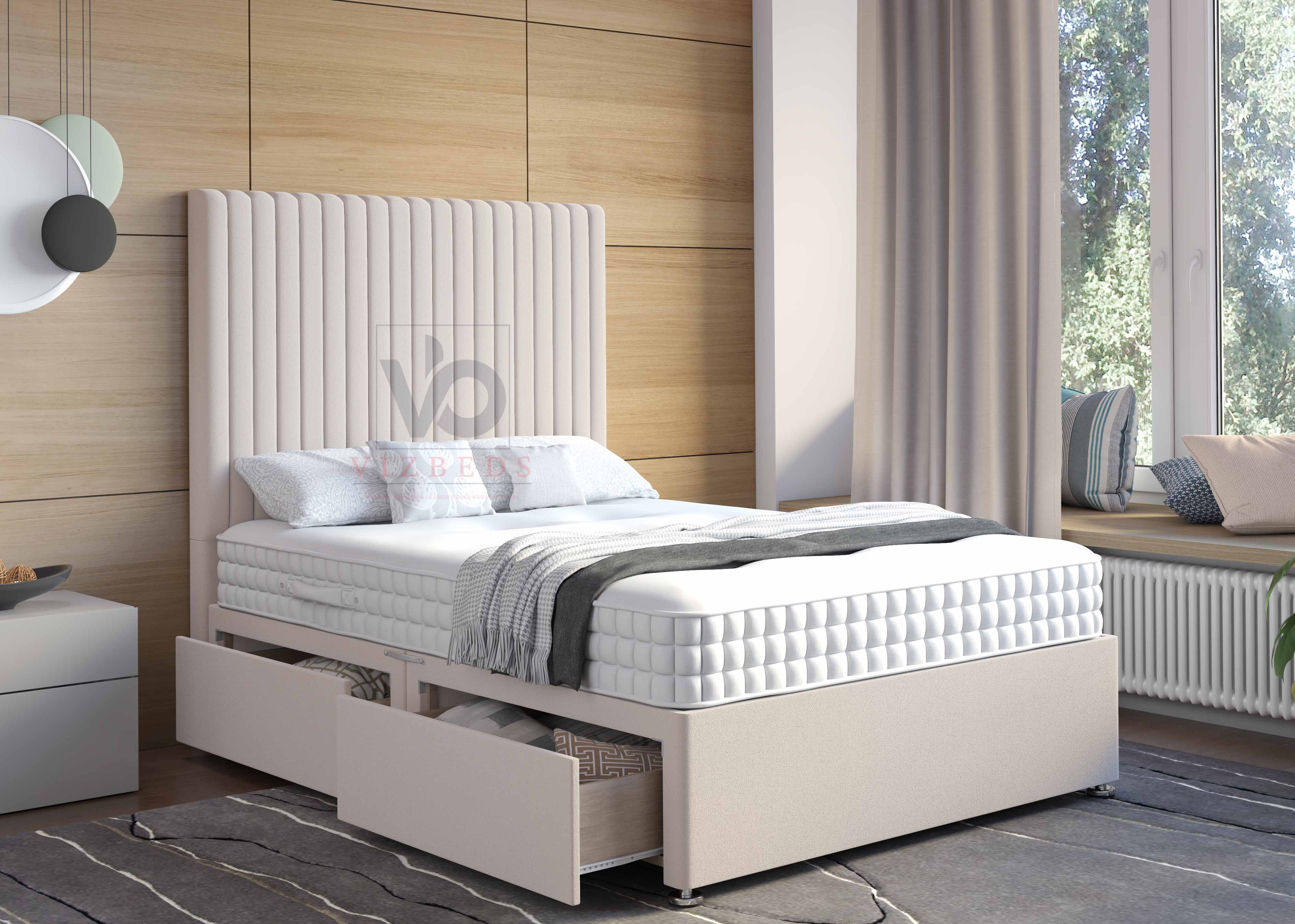 02- Divan Bed With Luxury Tall 54" Floor Standing Headboard