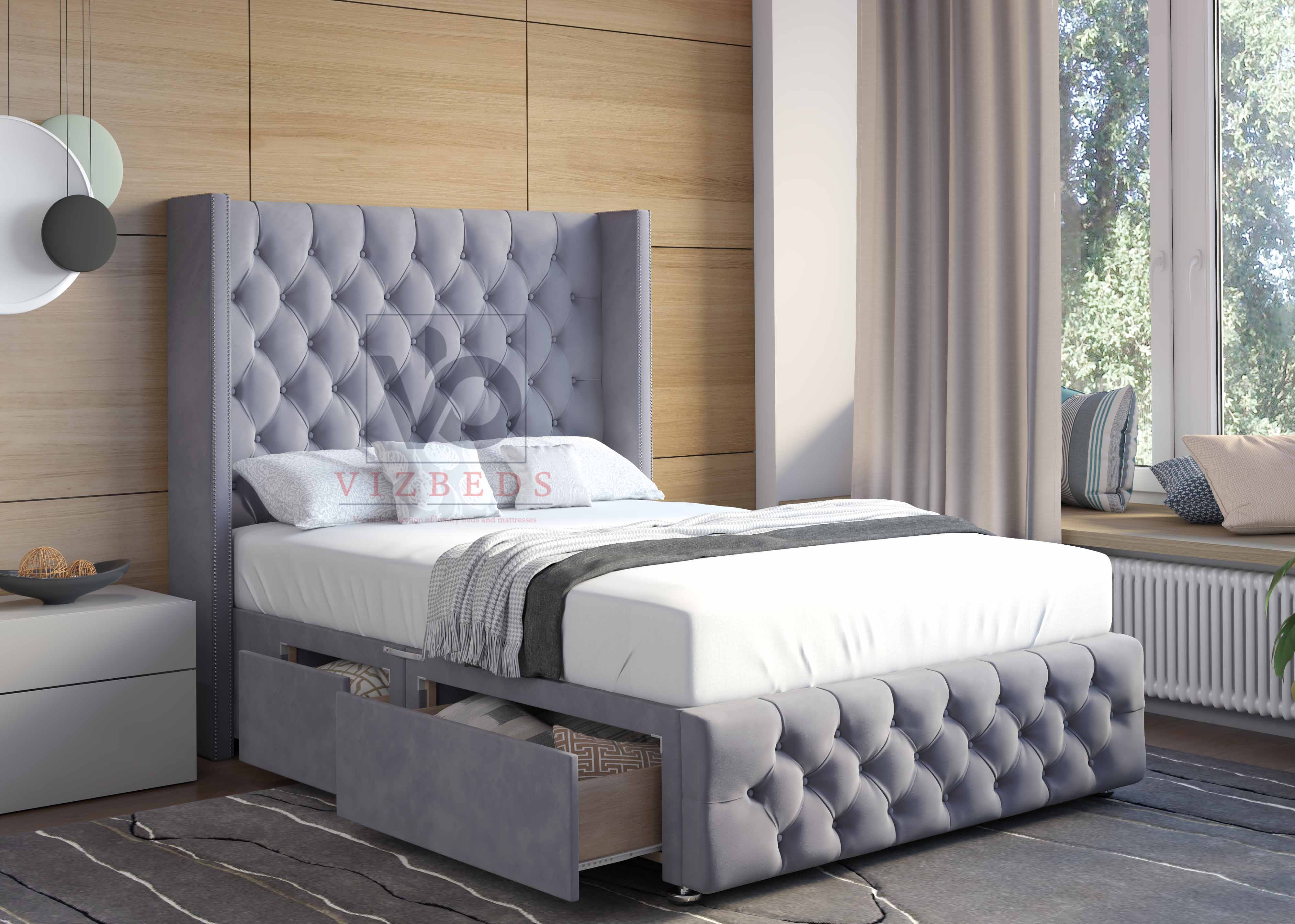 013- Divan Bed With Luxury Tall 54" Floor Standing Headboard