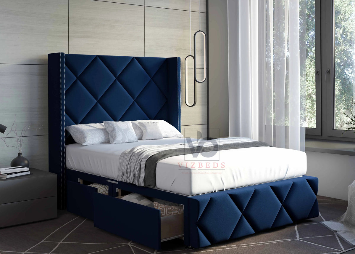 031- Divan Bed With Luxury Tall 54" Floor Standing Headboard Vizbeds