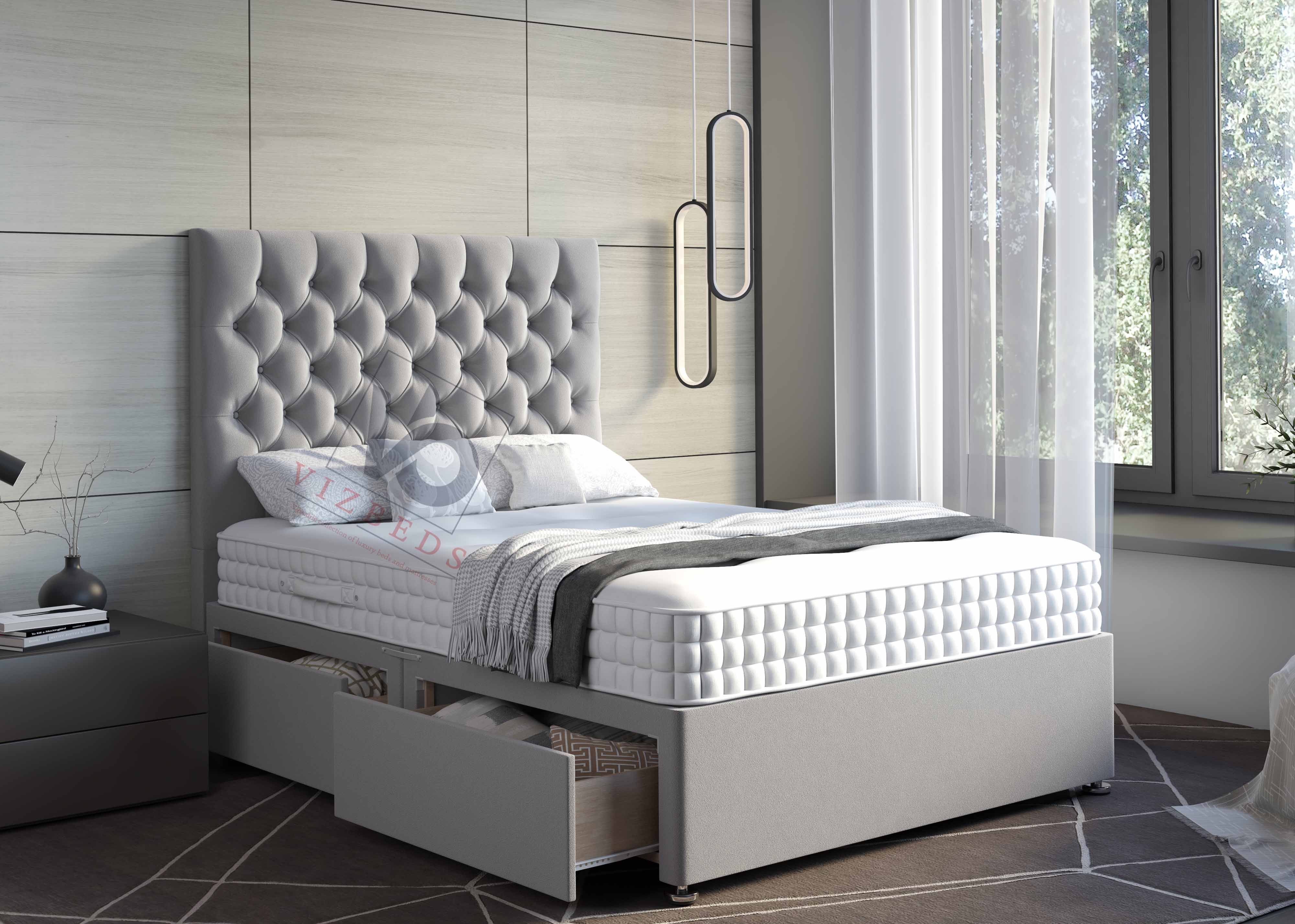 01- Divan Bed With Luxury Tall 54" Floor Standing Headboard