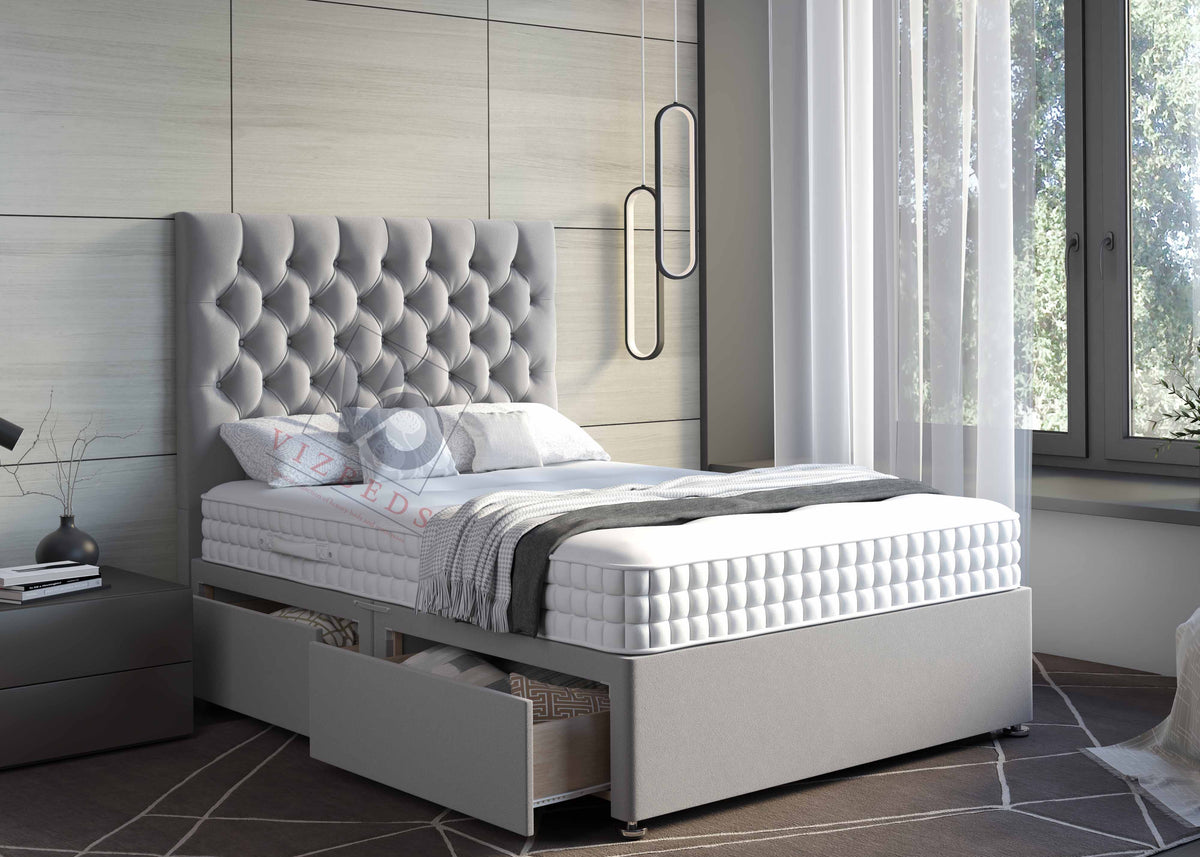 01- Divan Bed With Luxury Tall 54" Floor Standing Headboard Vizbeds