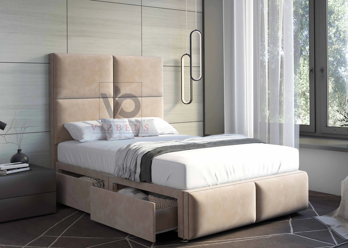 Lilac Designer Divan Bed Set With Luxury Headboard Vizbeds