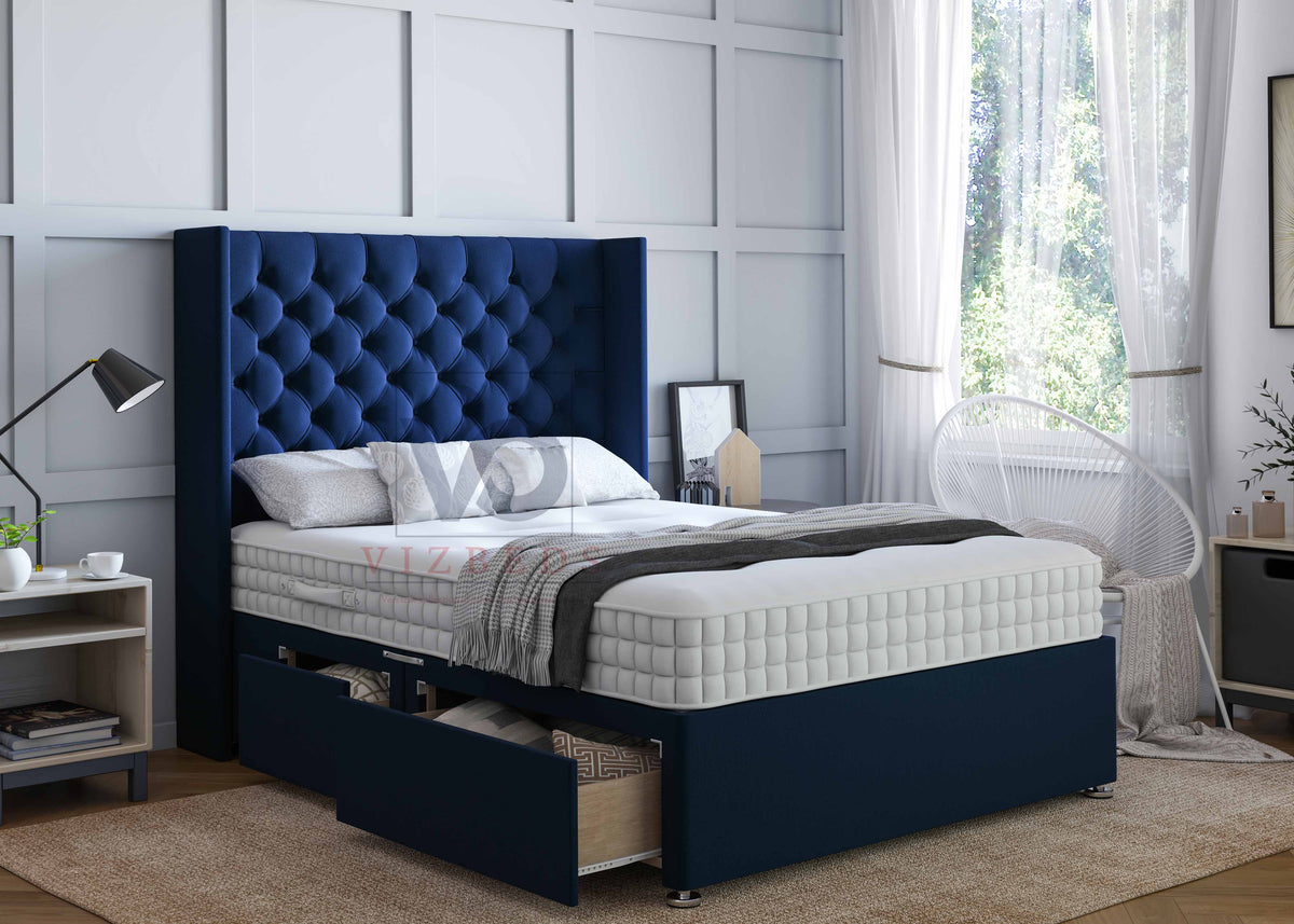 Millano Winged Divan Bed Set With Headboard Vizbeds
