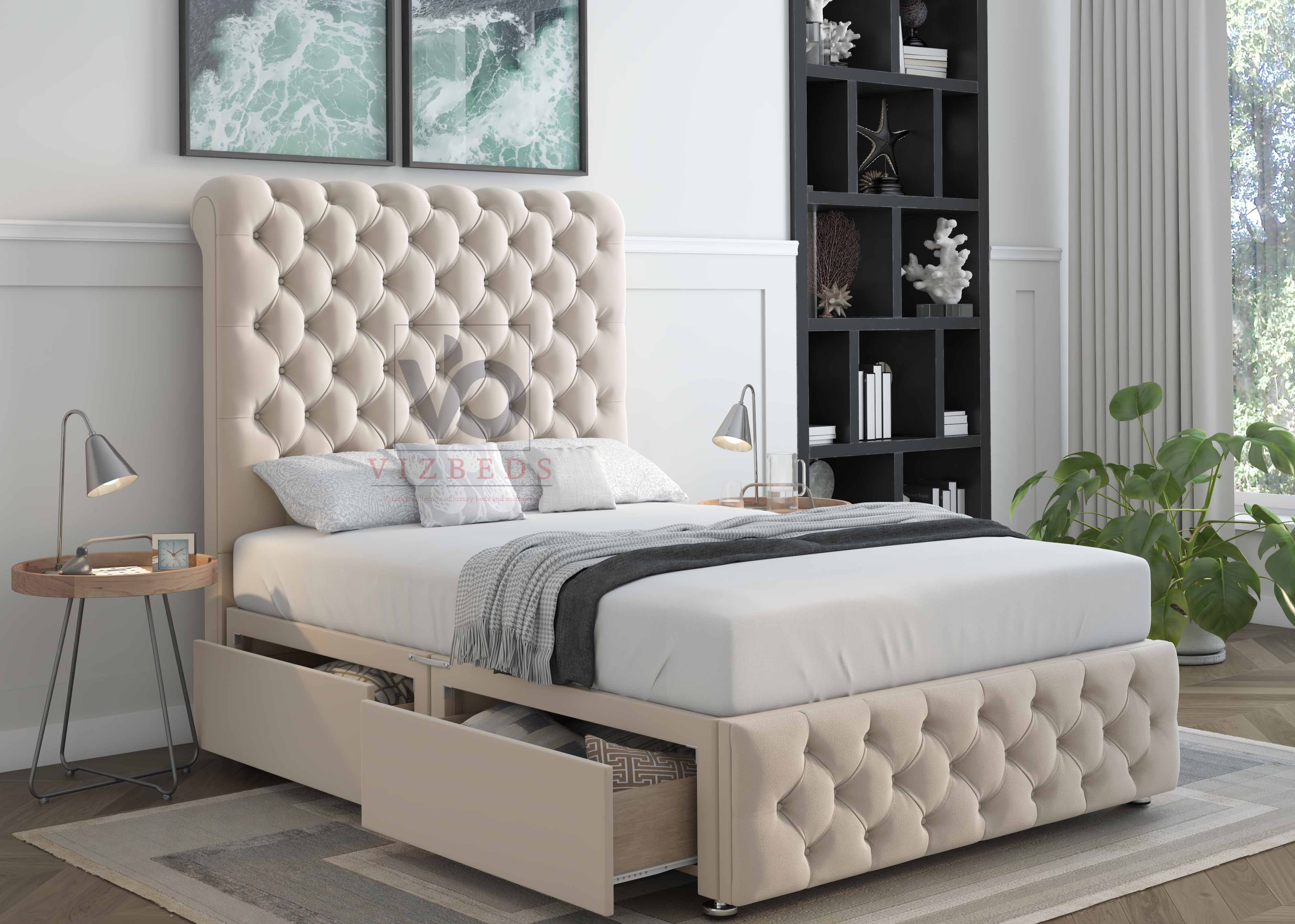 030- Divan Bed With Luxury Tall 54" Floor Standing Headboard