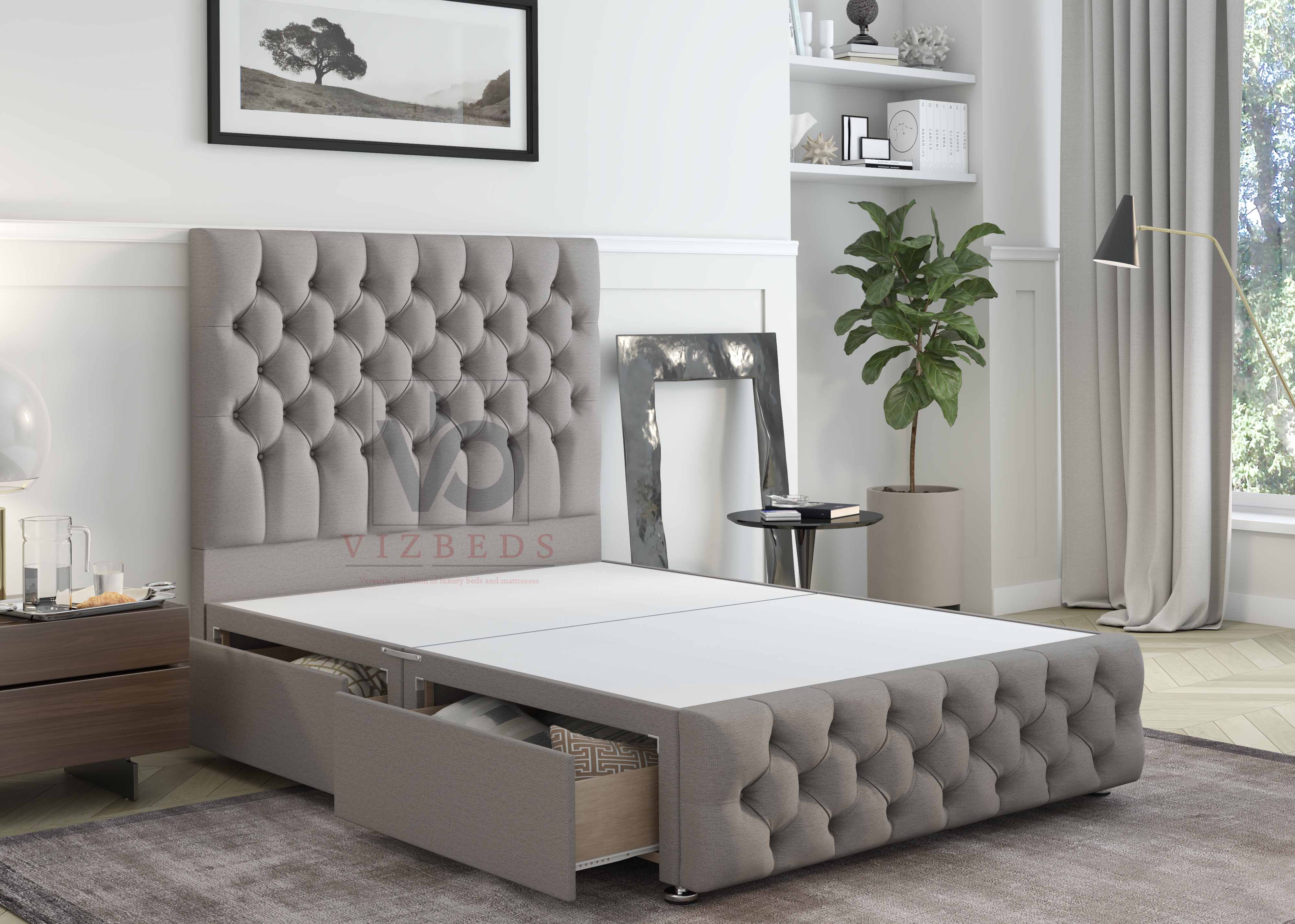Salvia Designer Divan Bed Set With Luxury Headboard