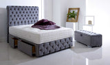 011- Sleigh Chesterfield Plus Divan Bed + Luxury Tall 54" Floor Standing Headboard