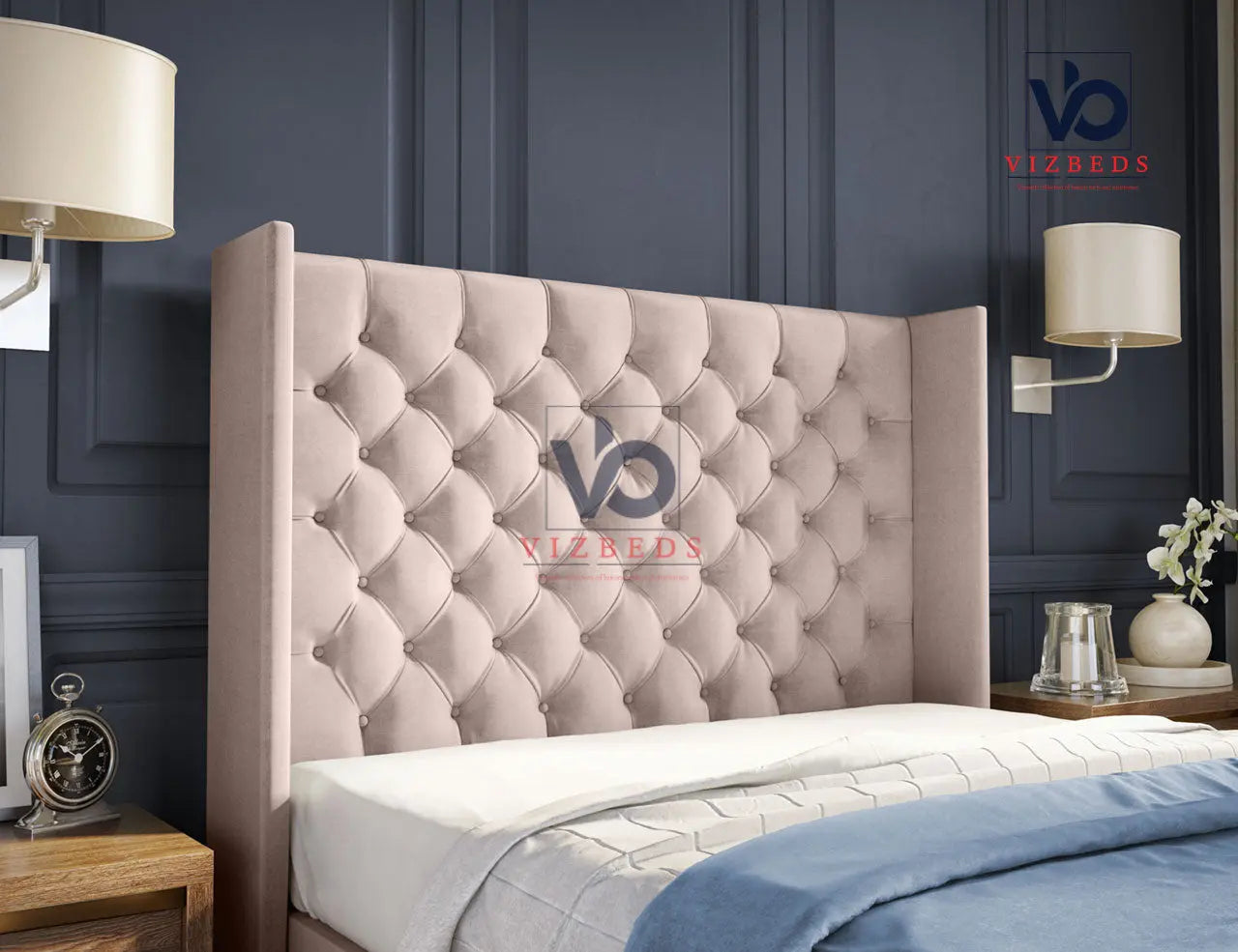 Milano Chesterfield Winged Storage Ottoman Divan Bed With Luxury Headboard