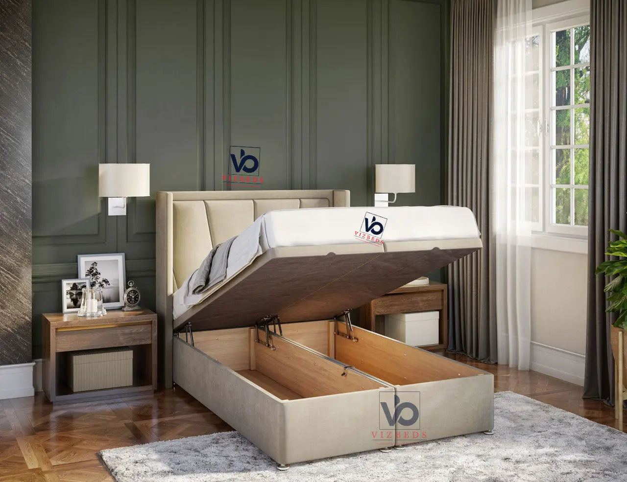 Signia Winged Storage Ottoman Divan Bed With Luxury Headboard