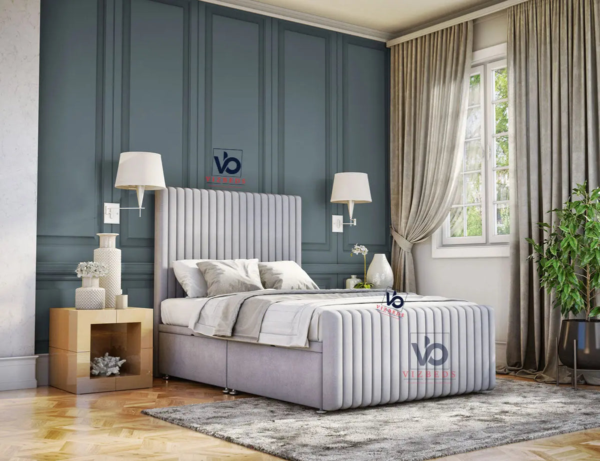 007 Ottoman Storage Divan Bed + 54" TALL Headboard Vizbeds