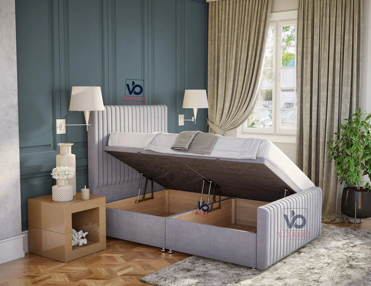 Luxury Alexis Ottoman Storage Divan Bed With Luxury Headboard