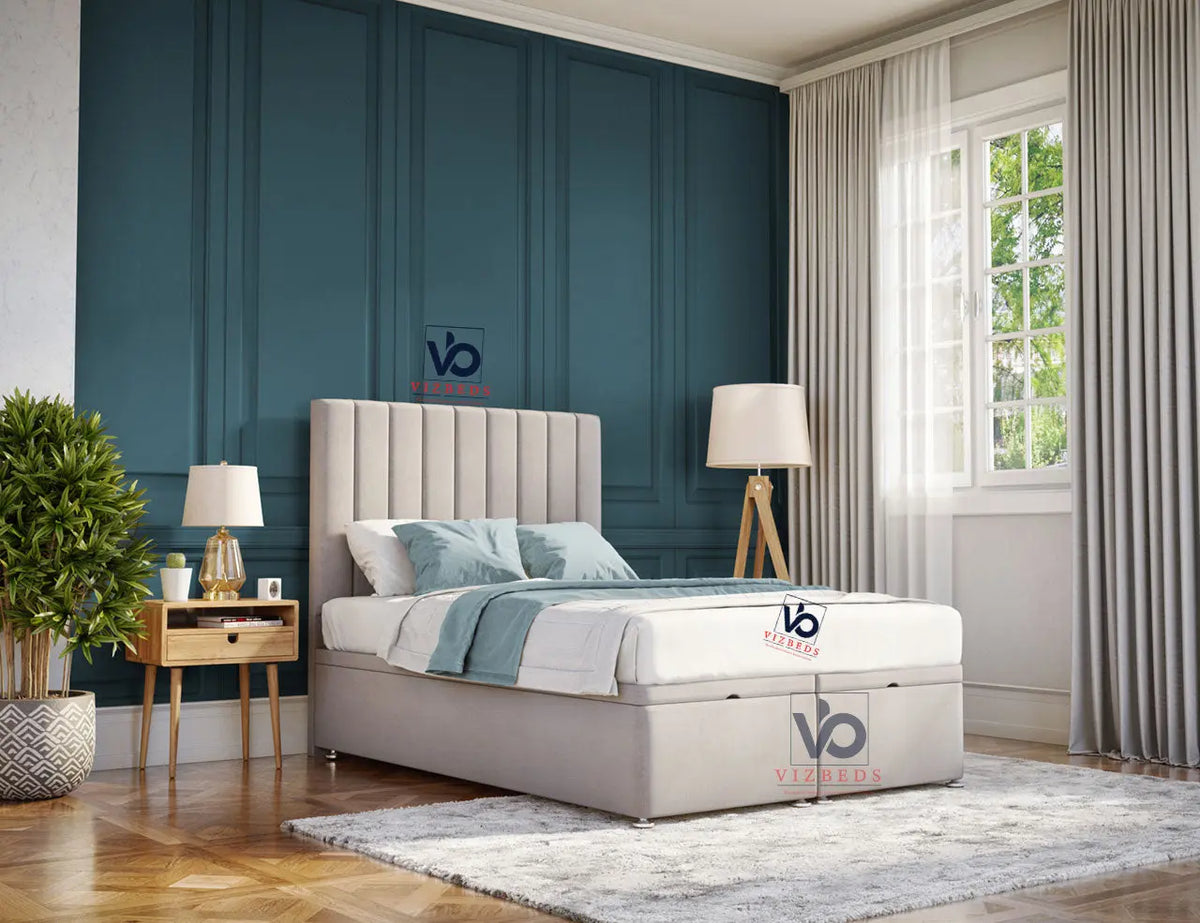 016 Panel Storage Ottoman Bed + Free 54" Luxury Headboard Vizbeds