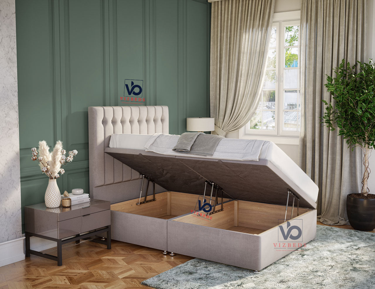 Starla Ottoman Storage Divan Bed With Luxury Headboard
